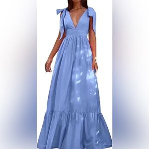 Maxi V-neck Ruffle Tie Straps Dress